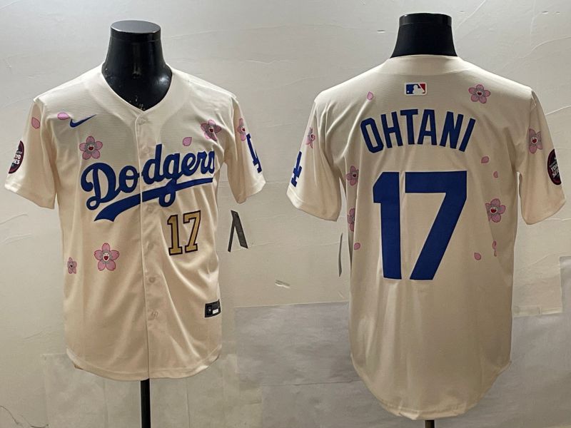 Men Los Angeles Dodgers #17 Ohtani Cream Sakura Edition 2025 Nike MLB Jersey style 15